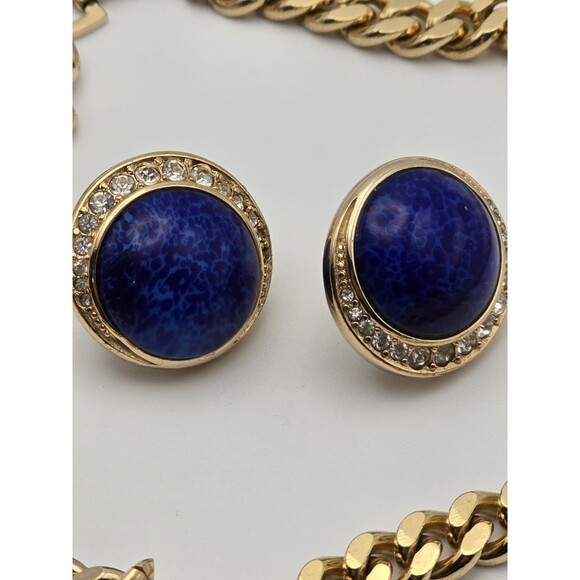 Vintage Christian Dior Signed Necklace & Matching Earrings, Gold-Tone w Crystals - Picture 6 of 10